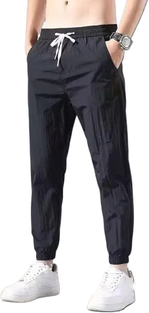 WOLONG Business Casual Summer Men's Patchwork Elasticized Drawstring Pocket Color Slim Fit Versatile Strap Harem Pants