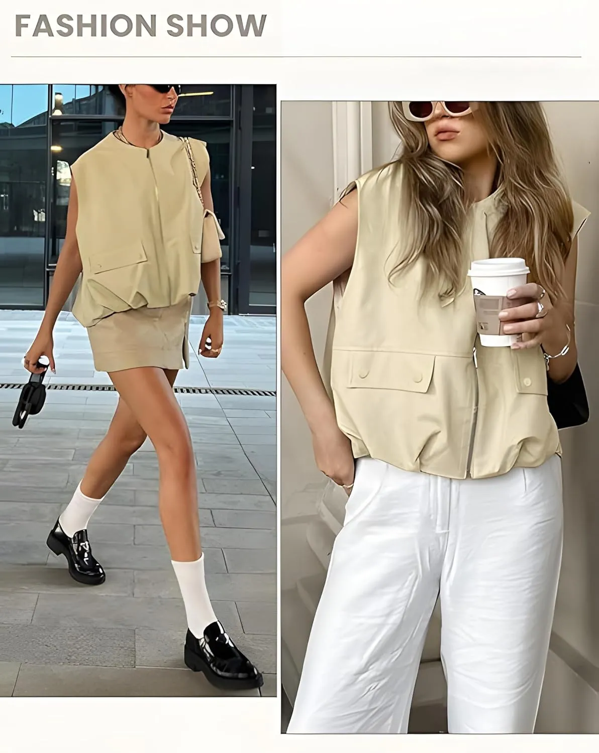 Women Cargo Vest Oversize Cropped Sleeveless Jacket Lightweight Ruffle Ruched Fashion Tops Summer Casual Zip Up Outfit