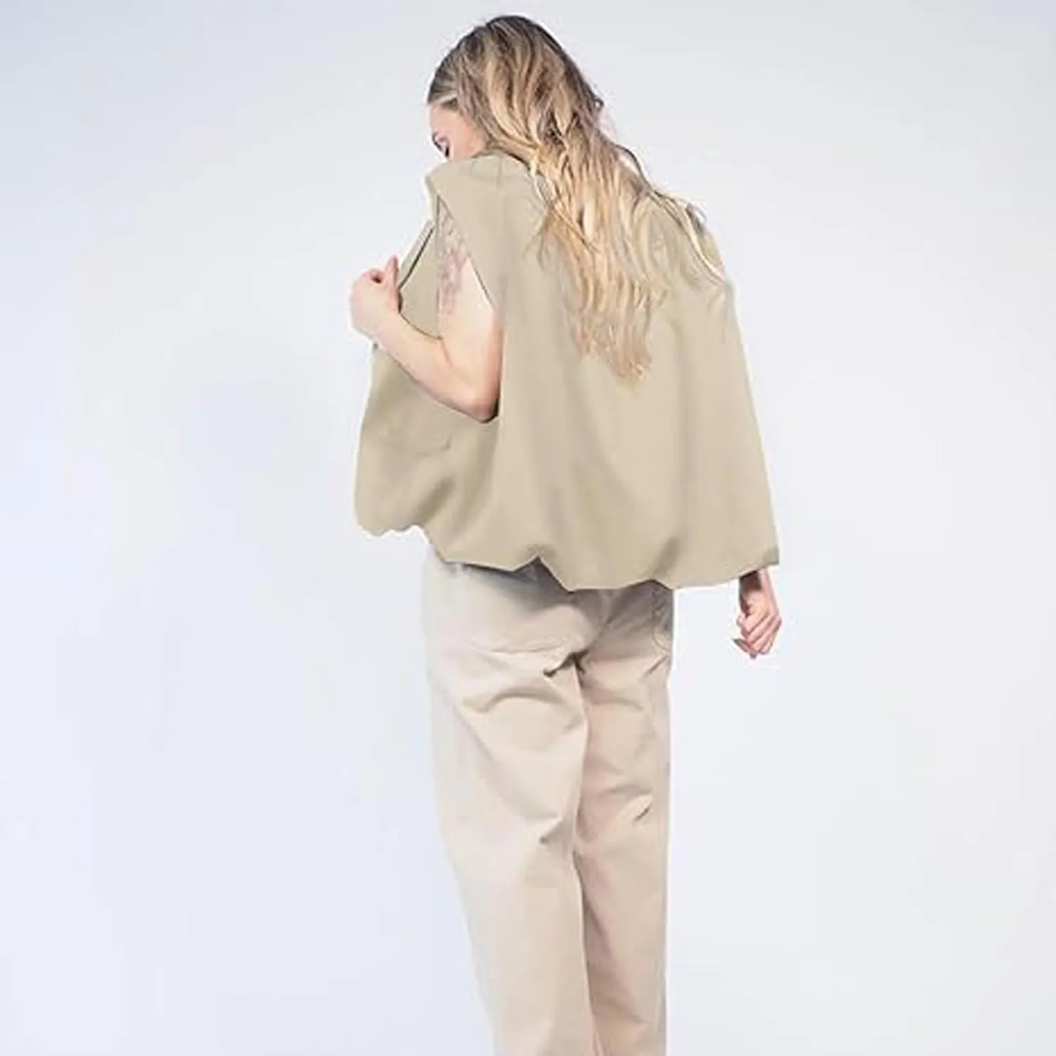 Women Cargo Vest Oversize Cropped Sleeveless Jacket Lightweight Ruffle Ruched Fashion Tops Summer Casual Zip Up Outfit