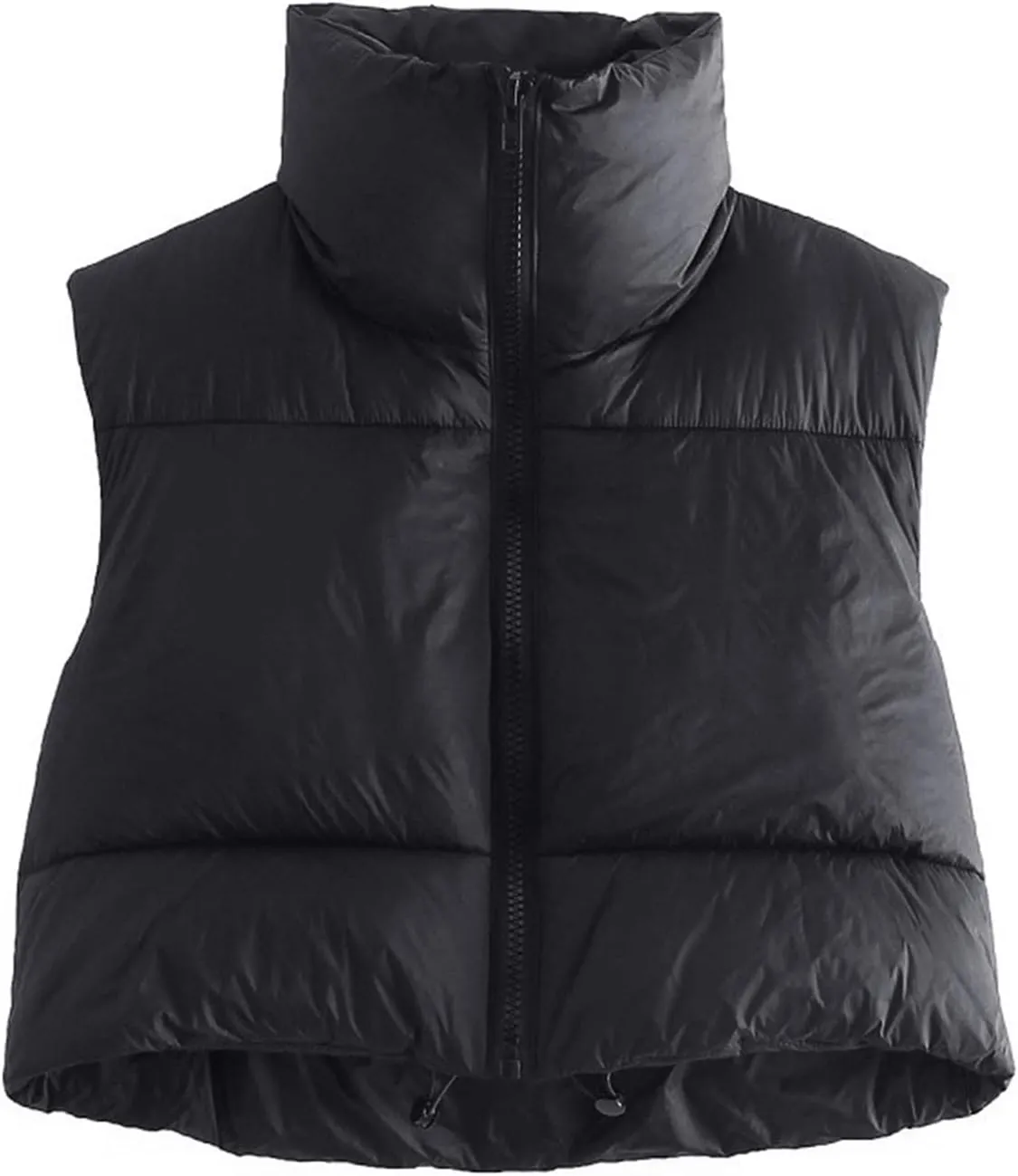 Women Crop puffer Vest Coat Retro Short Cotton-Padded Clothes Stand Neck Zipper Casual Loose Party Warm Winter Coat
