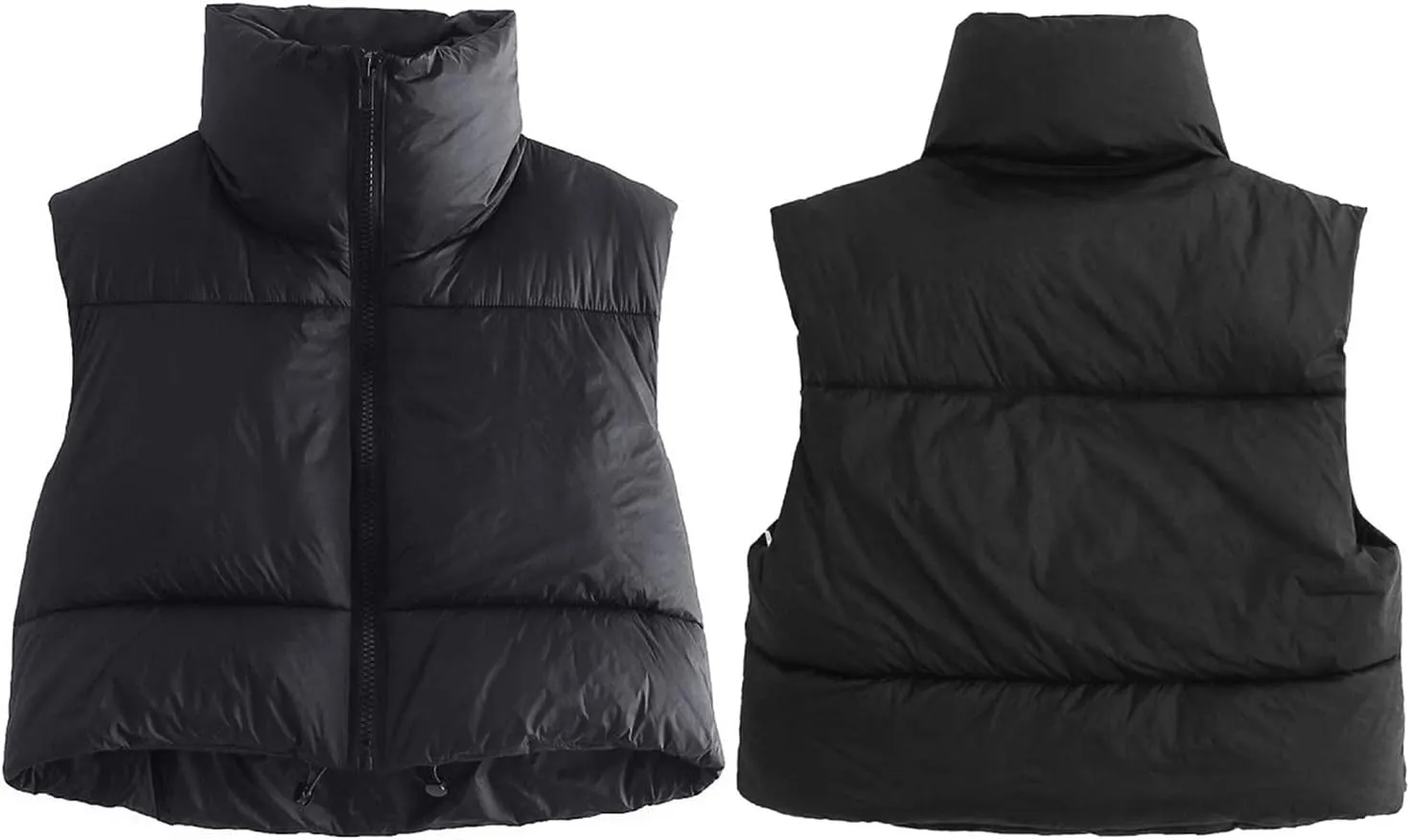 Women Crop puffer Vest Coat Retro Short Cotton-Padded Clothes Stand Neck Zipper Casual Loose Party Warm Winter Coat