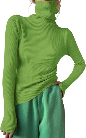 Women Turtleneck Sweaters Oversized Loose Fit Thumb Holes Sweater Trendy Warm Long Sleeve Ribbed Knit Pullover Jumper