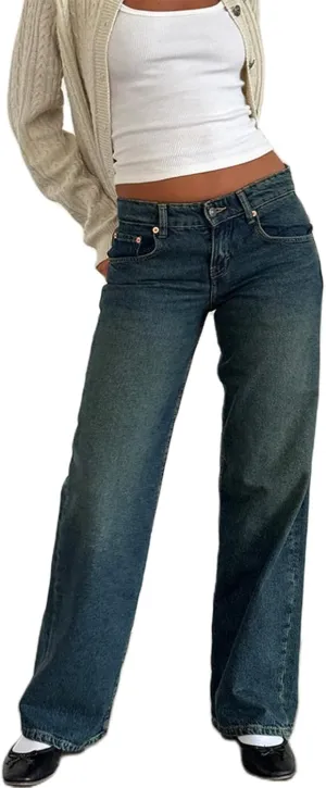 Women Wide Leg Jeans Casual High Waist Baggy Boyfriend Denim Pants Y2K Straight Streetwear Jeans Mom Jeans Trousers