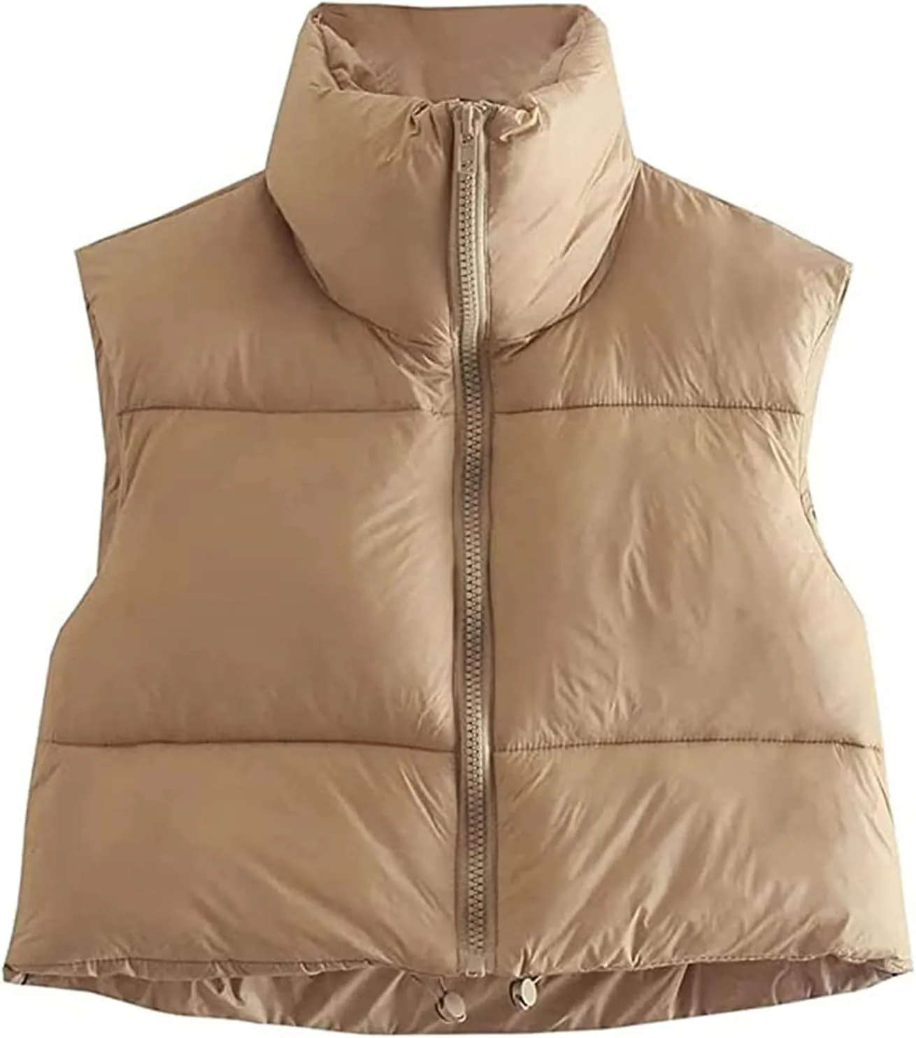 Women Y2k Cropped Waistcoat Vintage Short Cotton-Padded Coat Stand Neck Zipper Casual Winter Warm Jacket