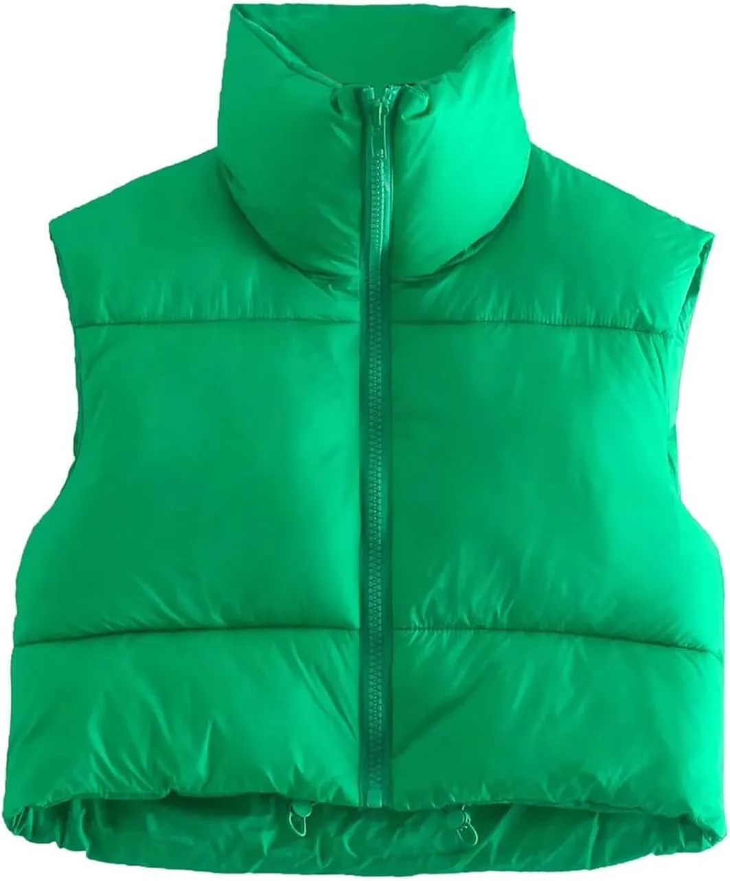 Women Y2k Cropped Waistcoat Vintage Short Cotton-Padded Coat Stand Neck Zipper Casual Winter Warm Jacket
