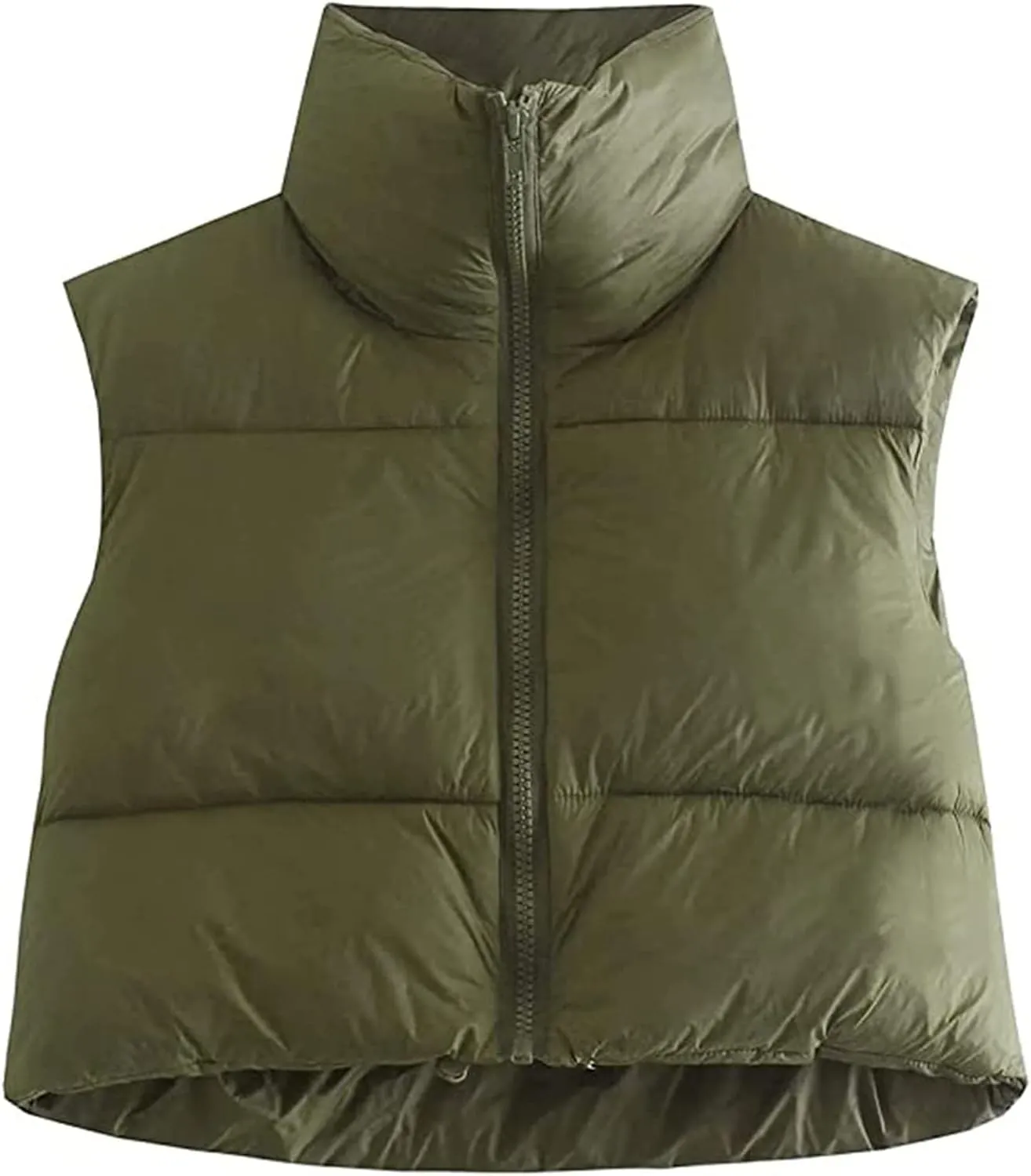 Women Y2k Cropped Waistcoat Vintage Short Cotton-Padded Coat Stand Neck Zipper Casual Winter Warm Jacket
