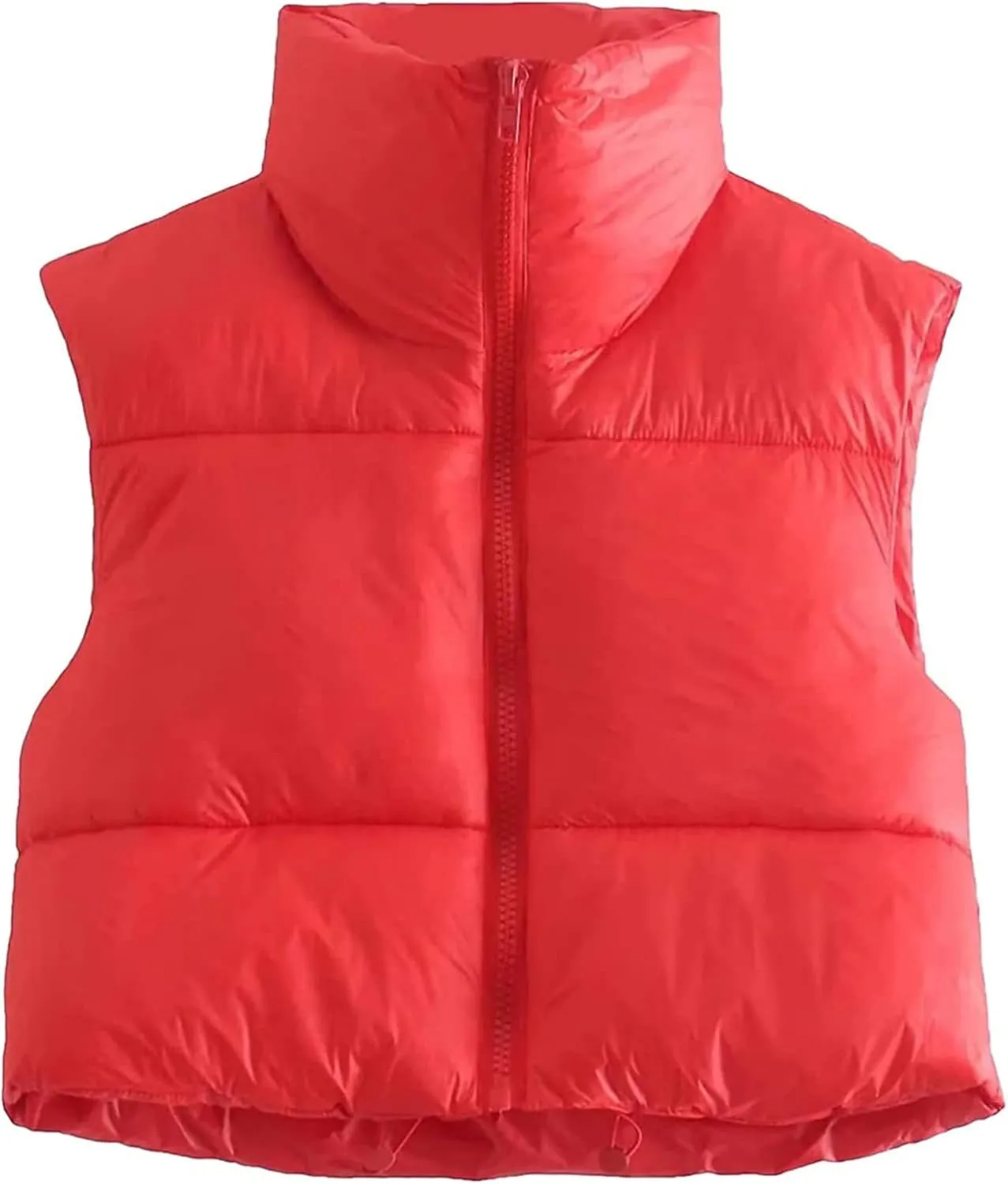Women Y2k Cropped Waistcoat Vintage Short Cotton-Padded Coat Stand Neck Zipper Casual Winter Warm Jacket