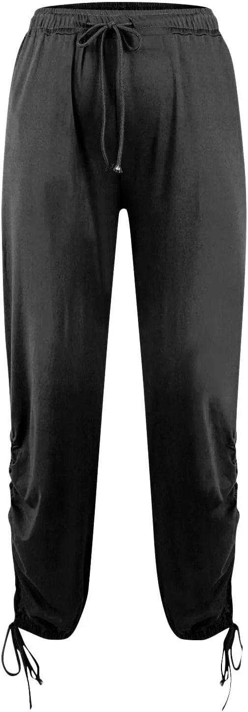Womens Loose Wide Leg Pants Drawstring Split Hem Palazzo Pants Elastic High Waist Cropped Pants Pleated Trousers