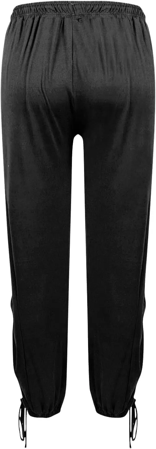 Womens Loose Wide Leg Pants Drawstring Split Hem Palazzo Pants Elastic High Waist Cropped Pants Pleated Trousers