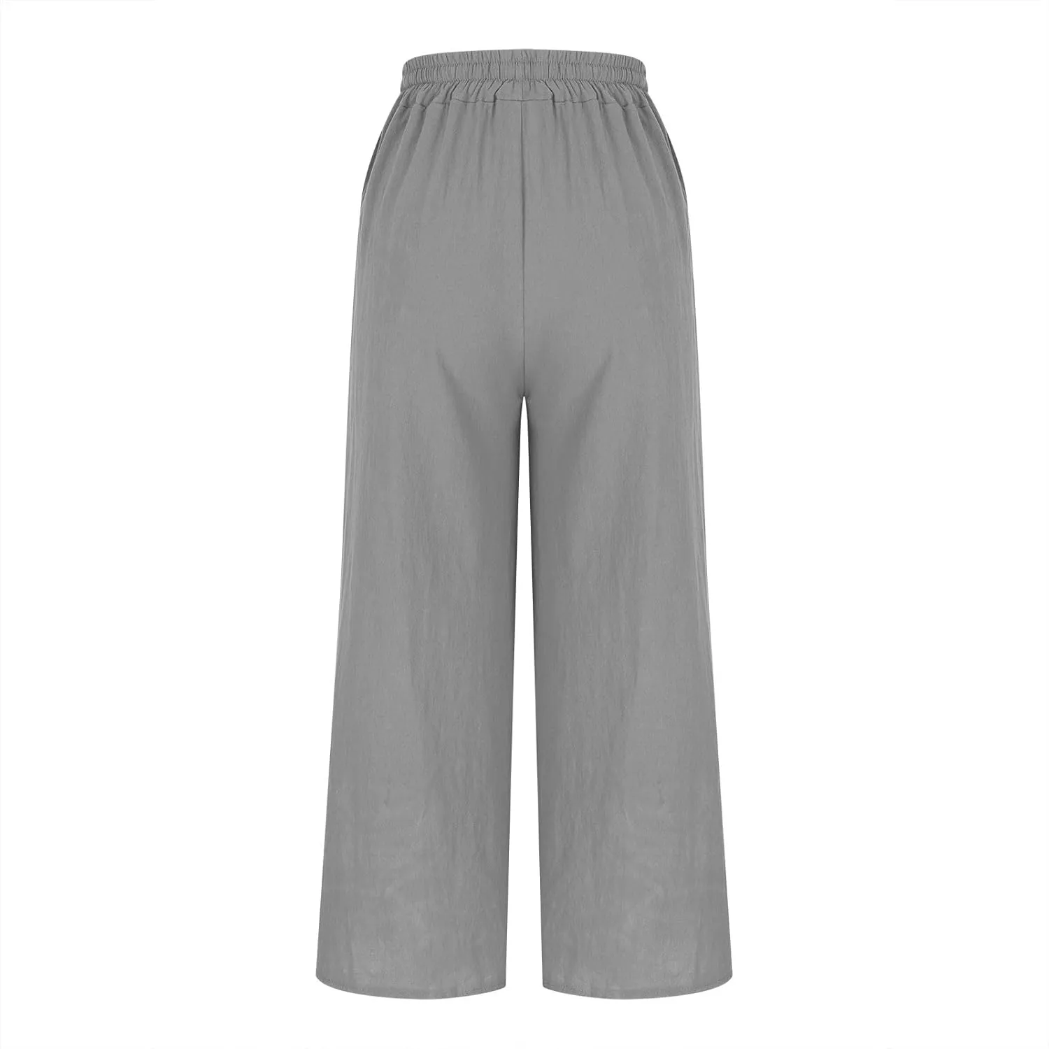 Womens Solid Pants Drawstring Elastic High Waisted Wide Leg Pant Summer Baggy Casual Trousers with Pockets