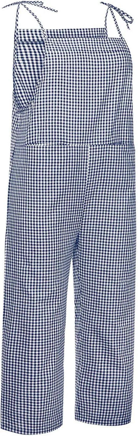 Womens Striped Plaid Jumpsuit Summer Overalls Big Pockets Plus Size Baggy Casual Romper 2024 Trend Outdoor Versatile Playsuit