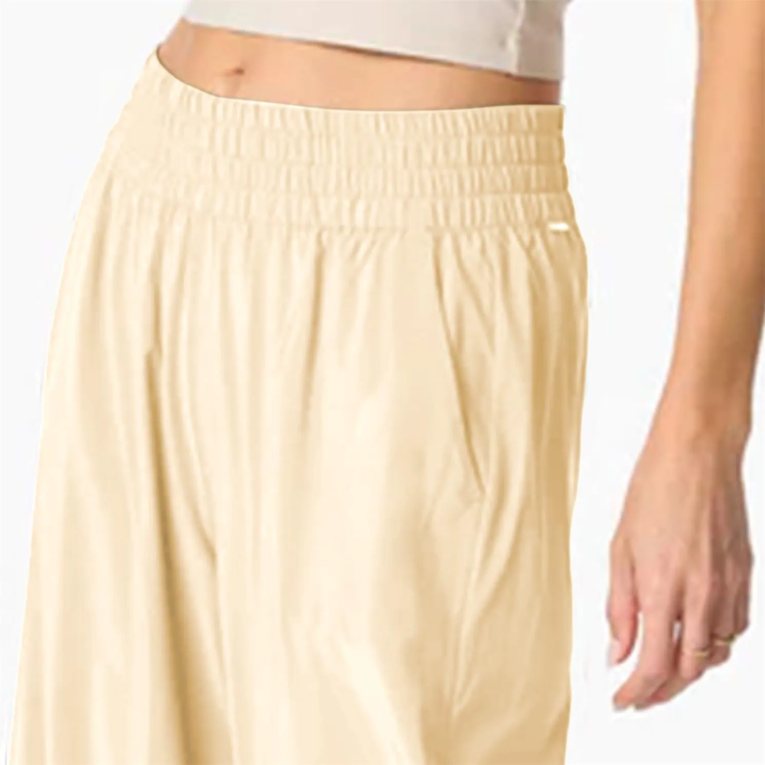 Womens Wide Leg Pants Summer Flowy Palazzo Casual High Waist Elastic Pants Beach Vacation Trousers with Pockets
