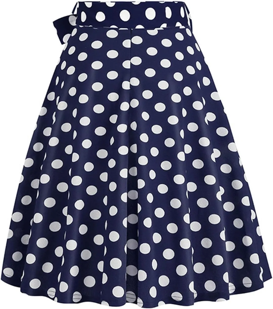Women's Y2K Skirts Drawstring Stretch Waisted Skirt Basic Versatile Stretchy Polka Dot Skater Skirt 2025 New