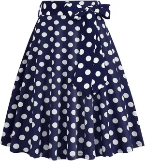Women's Y2K Skirts Drawstring Stretch Waisted Skirt Basic Versatile Stretchy Polka Dot Skater Skirt 2025 New