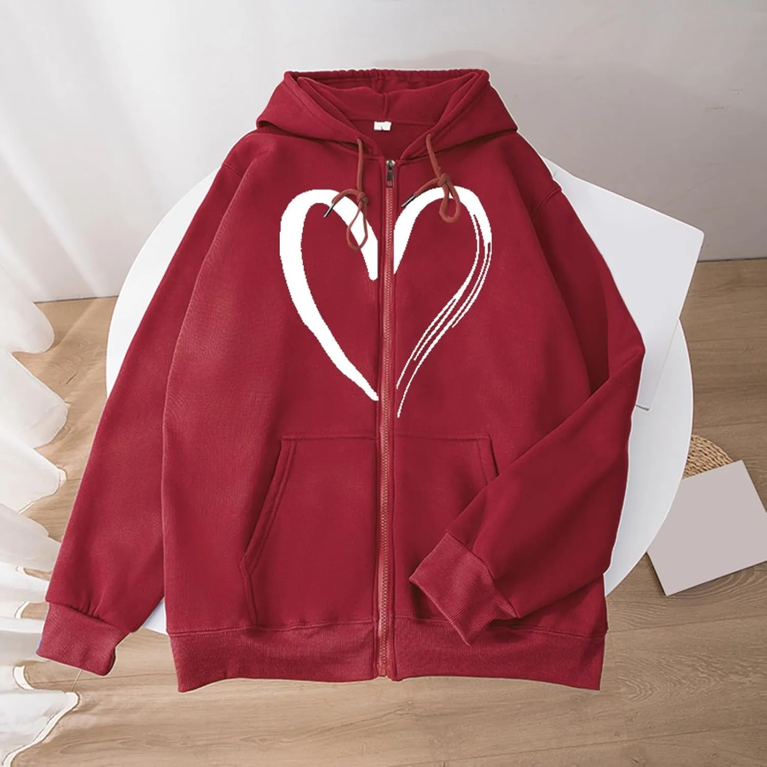 Womens Zip up Graphic Hoodies Heart Print Hooded Sweatshirts Jackets Oversized Sweaters Fall Plus Size Outfits