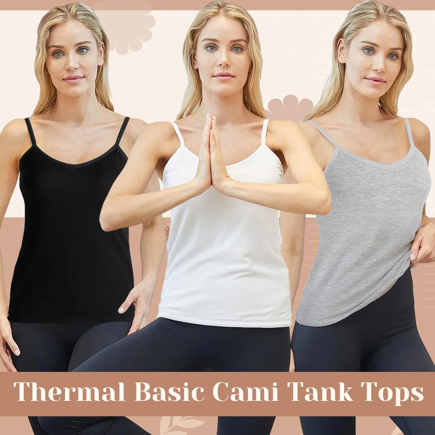 Xtinmee 6 Pcs Warm Thermal Tank Top for Women Spaghetti Straps Camisole Fleece Lined Camisole Underwear Vest