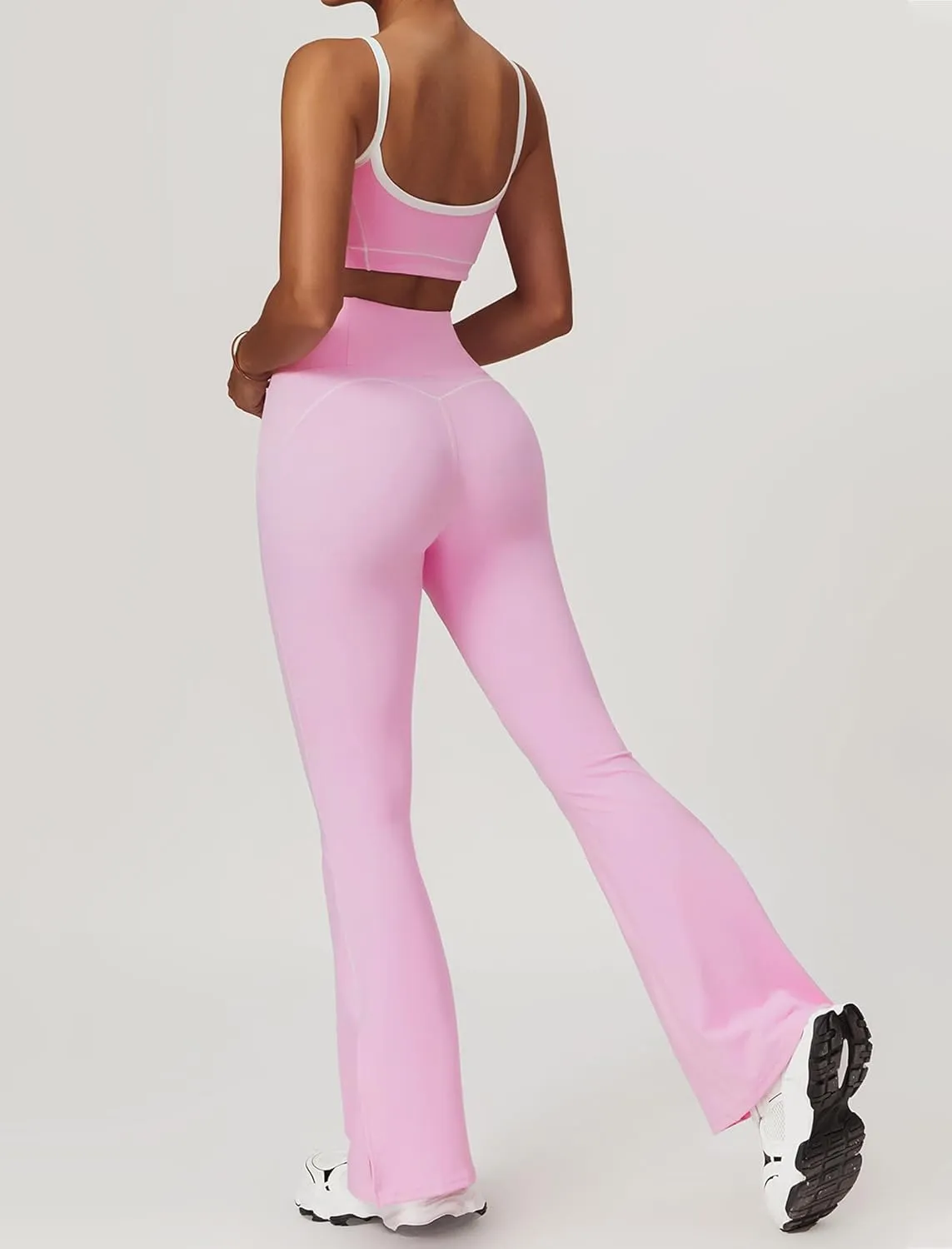 Yoga sets for women 2 piece Fashion contrasting lines Sports Bra and High Wasit Split hem Flared Leggings