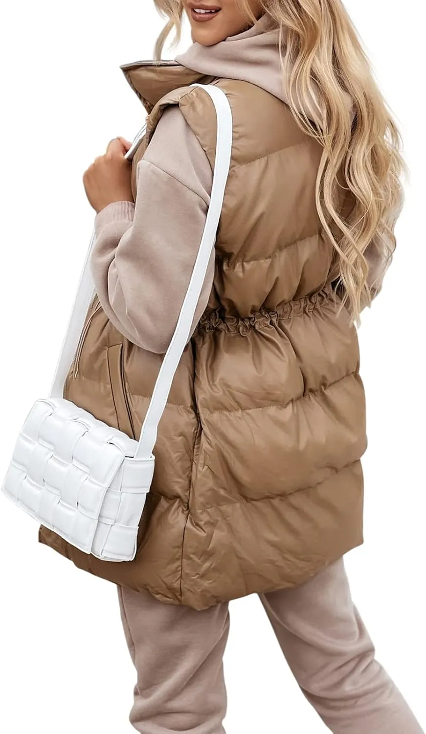 Yuemengxuan Women Long Cotton Vest Hooded Sleeveless Zipper Down Jacket Coat Winter Warm Padded Waistcoat with Pockets