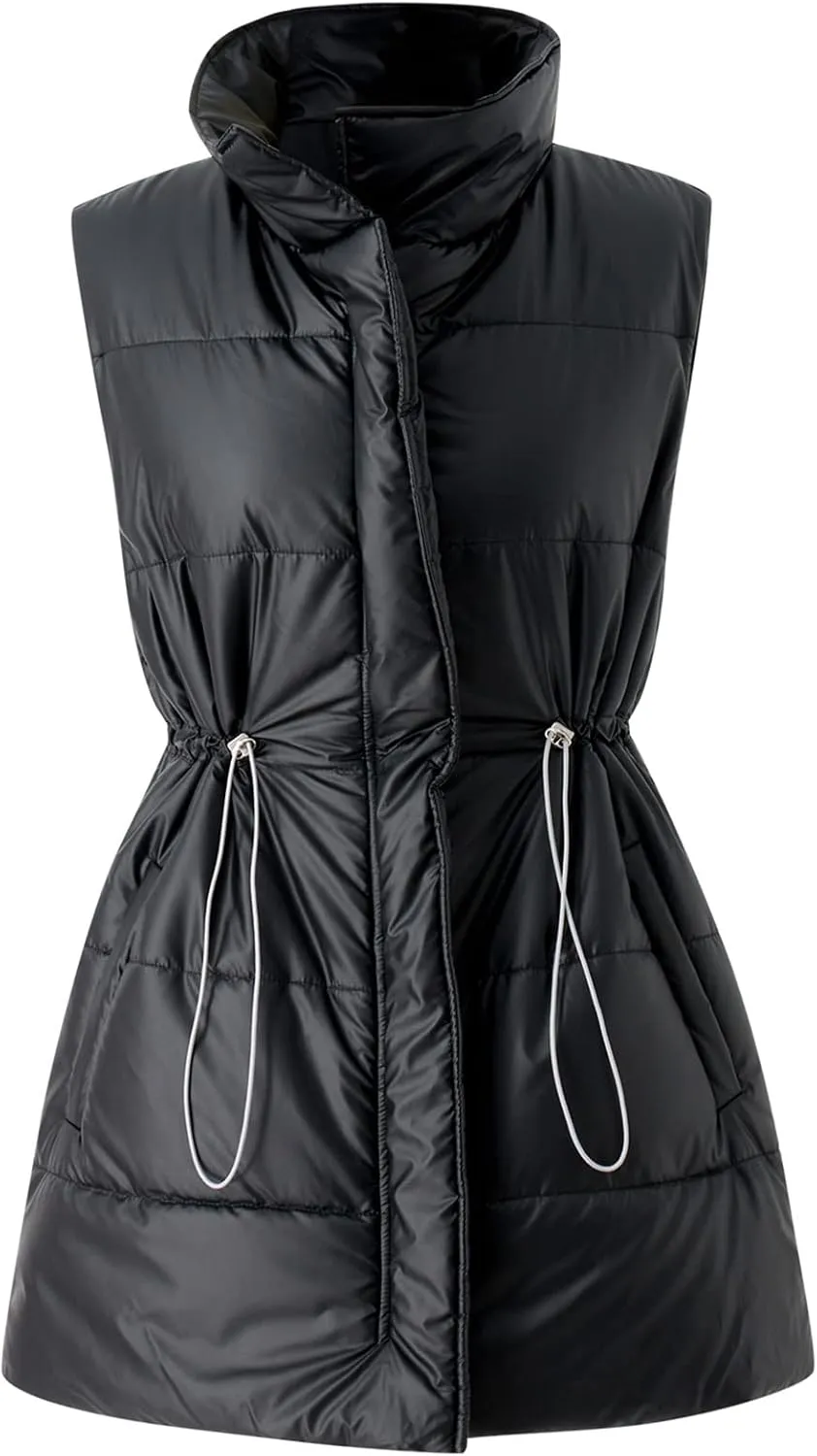 Yuemengxuan Women Long Cotton Vest Hooded Sleeveless Zipper Down Jacket Coat Winter Warm Padded Waistcoat with Pockets