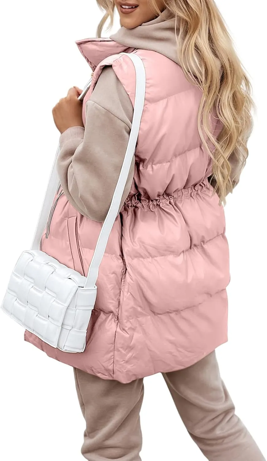 Yuemengxuan Women Long Cotton Vest Hooded Sleeveless Zipper Down Jacket Coat Winter Warm Padded Waistcoat with Pockets