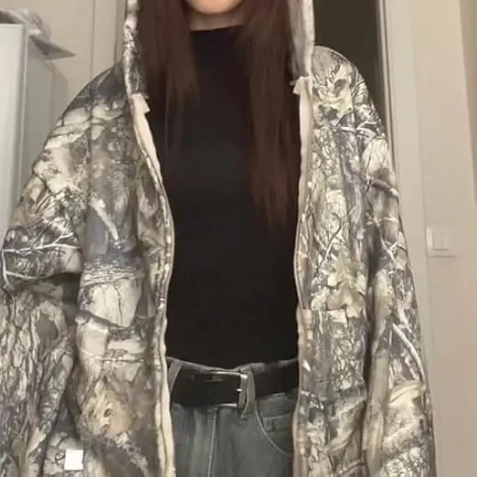 Zip Up Camo Hoodie Y2k Oversized Graphic Hoodies Emo Clothes Vintage 2000s Sweatshirts Grunge Jackets Streetwear